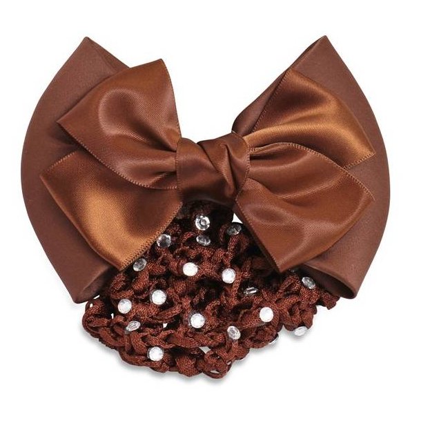 SD Satin hairbow with crystals on the net. Brown. 