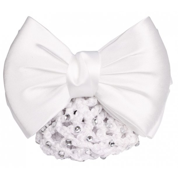 SD Satin hairbow with crystals on the net. White. 
