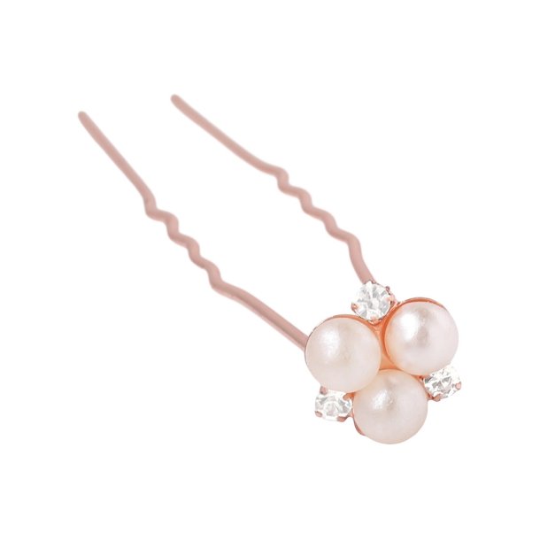 SD Pearl &amp; Crystal hairpin. Rose Gold.