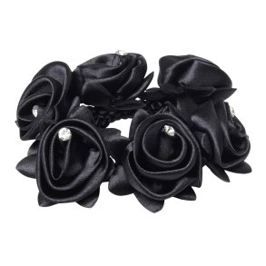 SD Diamond Rose Scrunchie. Black.