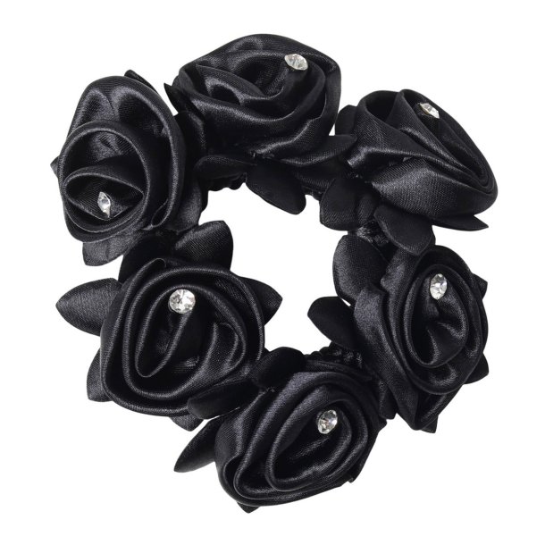 SD Diamond Rose Scrunchie. Black.