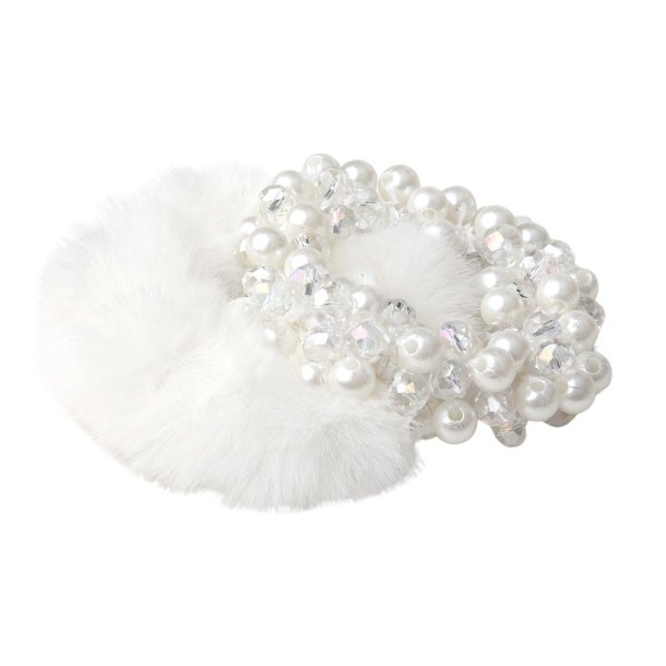 SD Caroline Fake fur scrunchie set. Pearl.