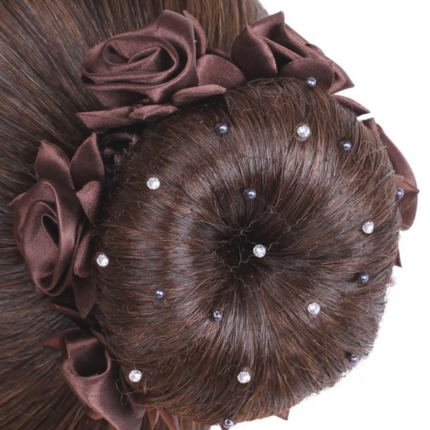 SD Hairnet with Navy Pearls and Crystal beads. Brown.