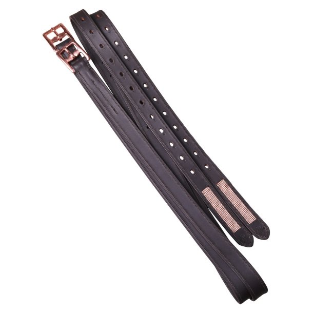 SD Stirrup straps with Rose Gold Crystals. Brown.