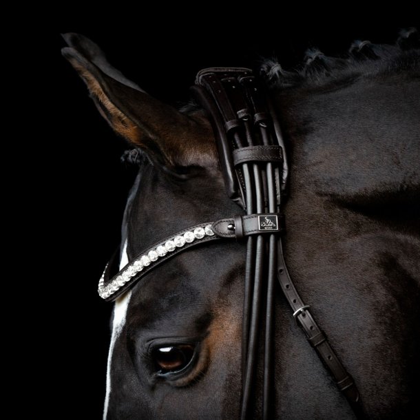 SD Extra wide Headpiece for Rolled double Bridle. Black.